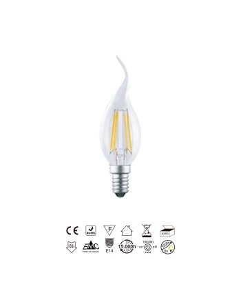 BOMBILLA LED - E14 VELA DECOR. FILAMENTO - 4W - 470lm 2700K